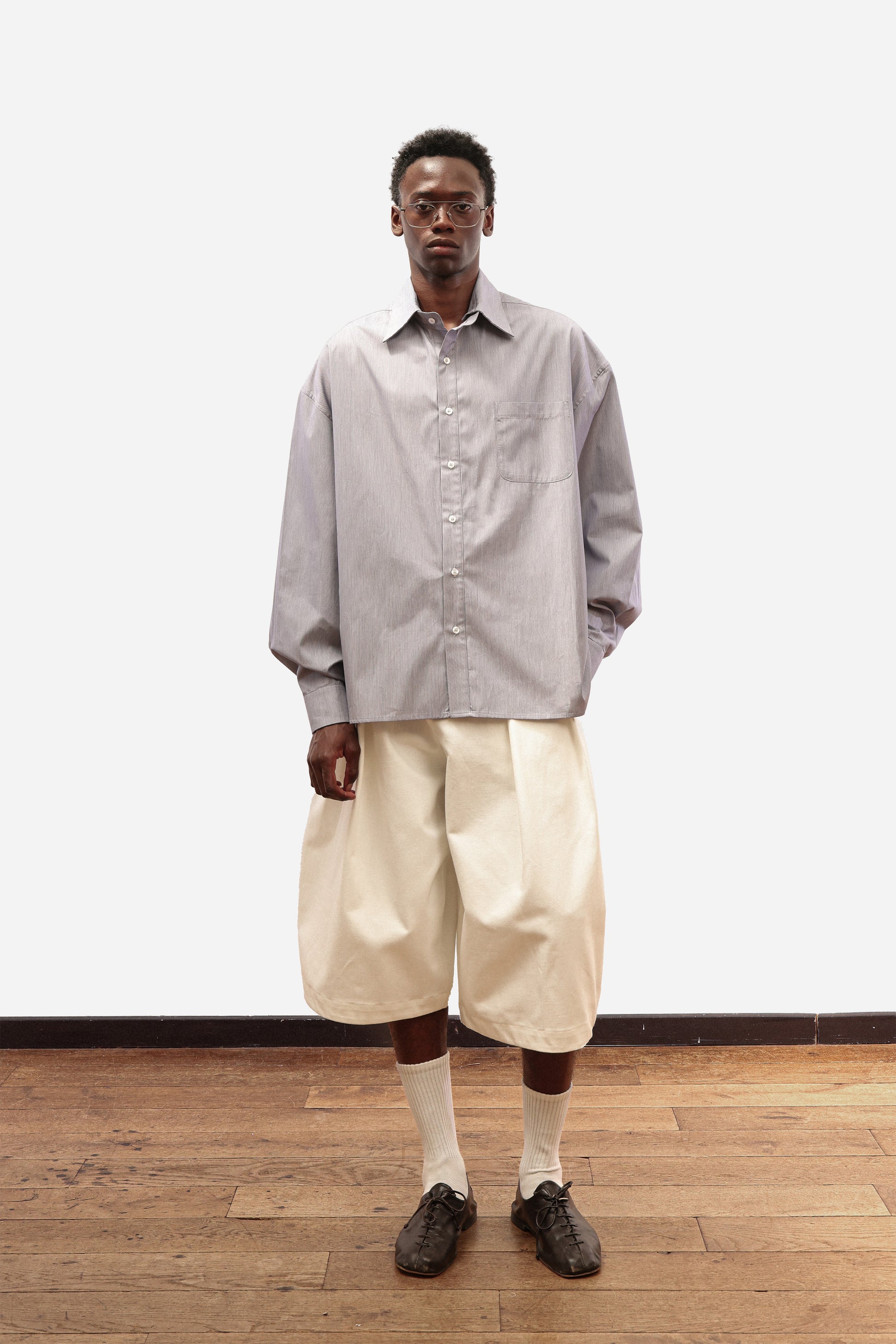 REMOVABLE COLLAR SHIRT | Blue stripe poplin