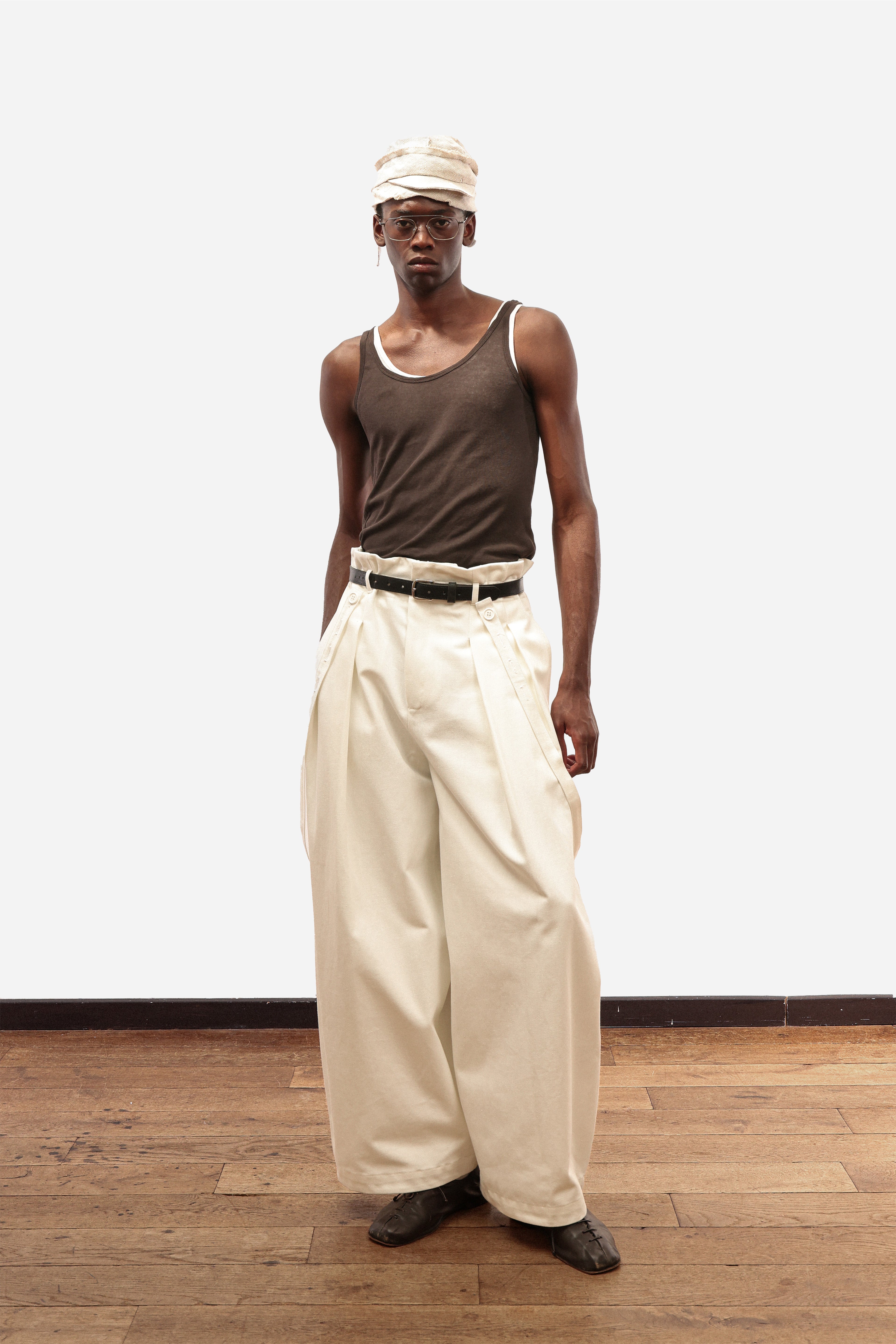 SUSPENDER PANTS | White cotton – Ancients Studio