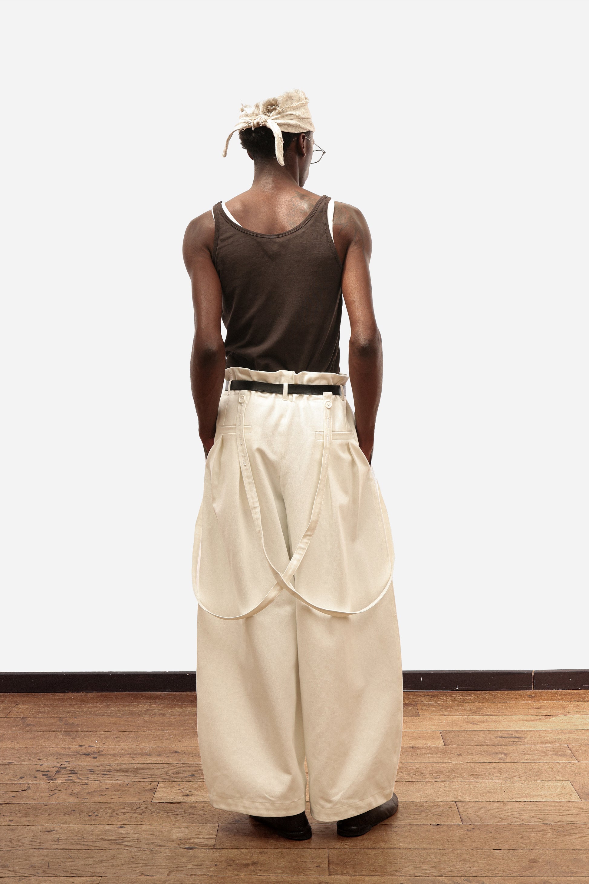 SUSPENDER PANTS | White cotton
