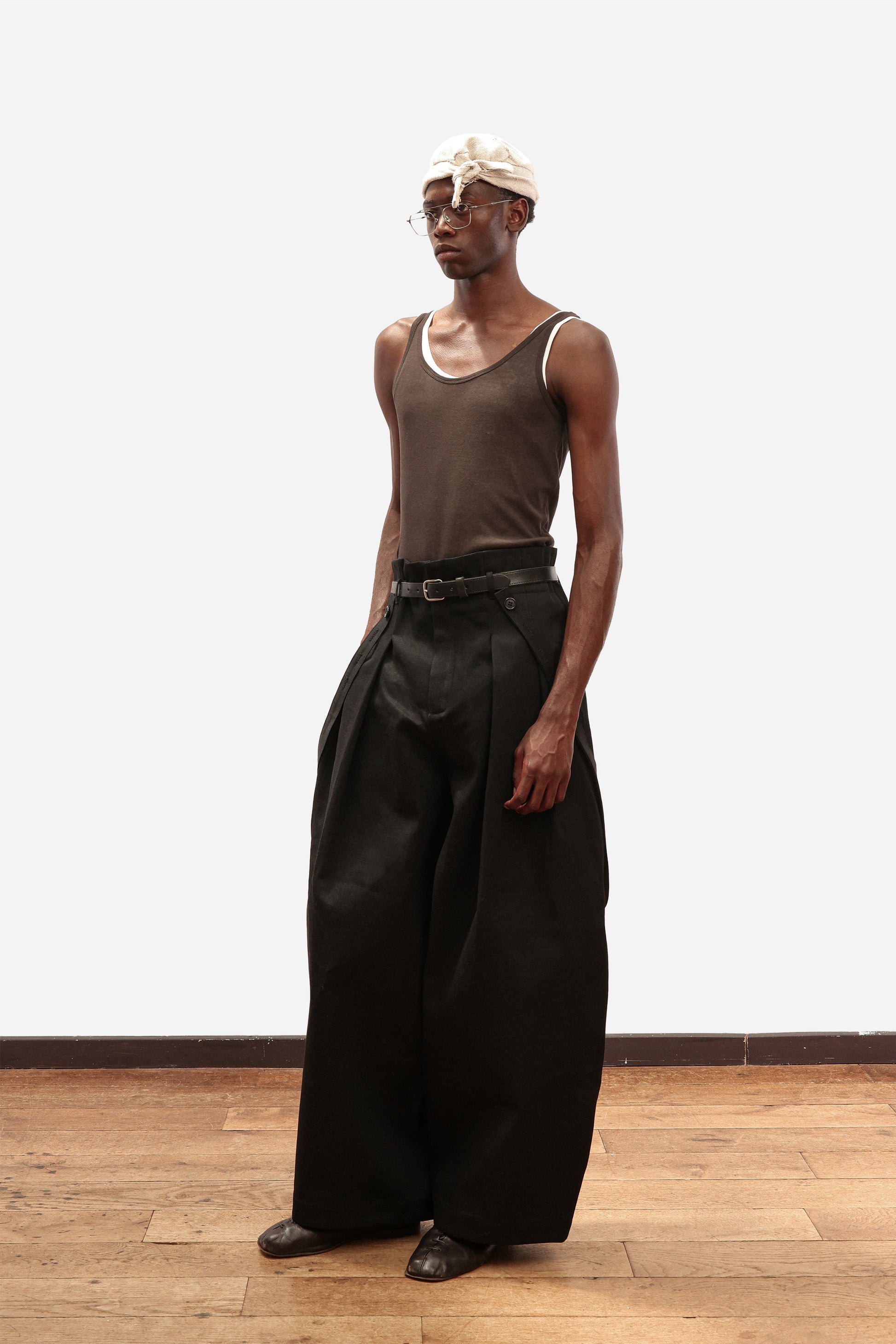 SUSPENDER PANTS | Black cotton