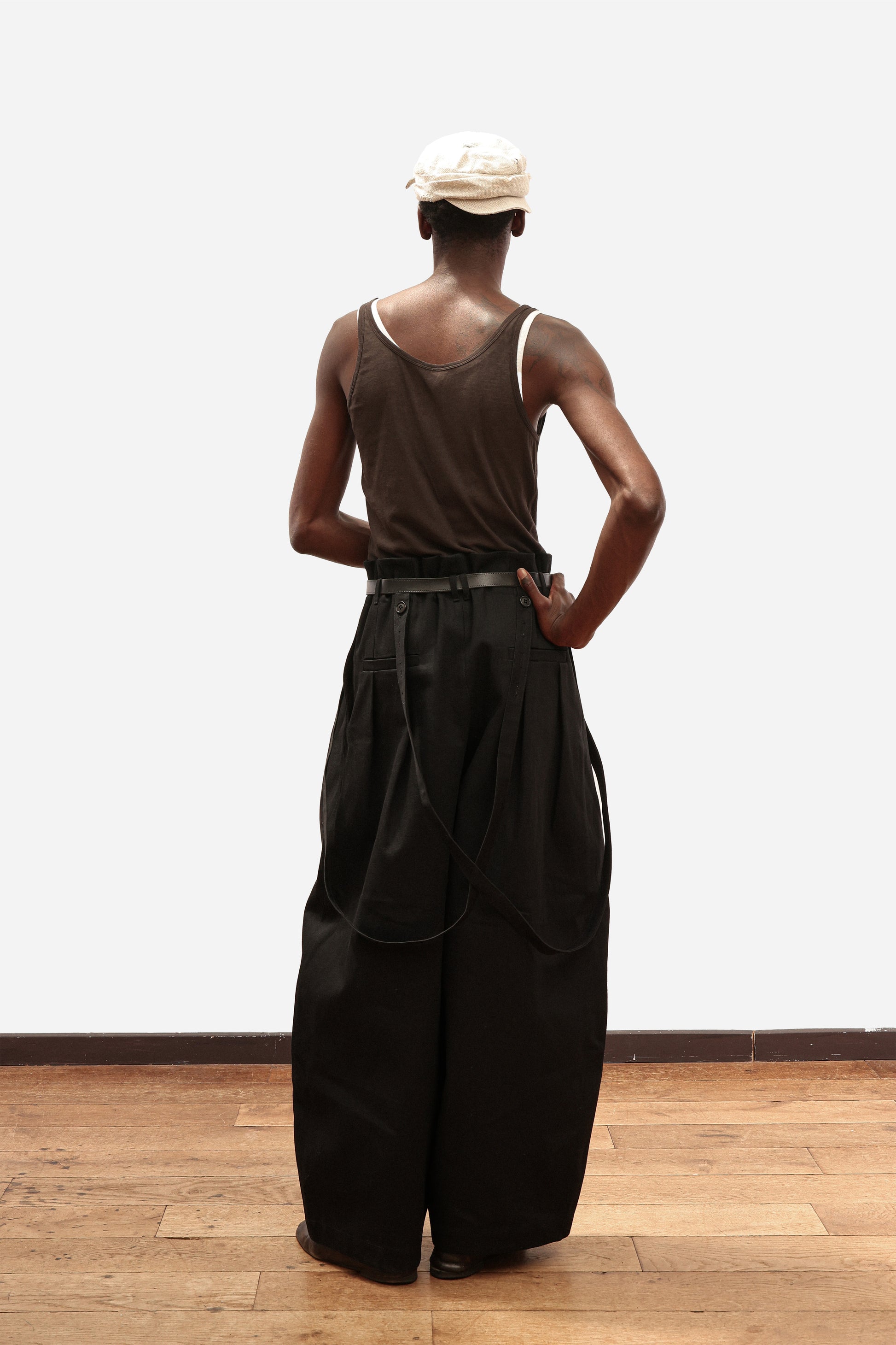 SUSPENDER PANTS | Black cotton