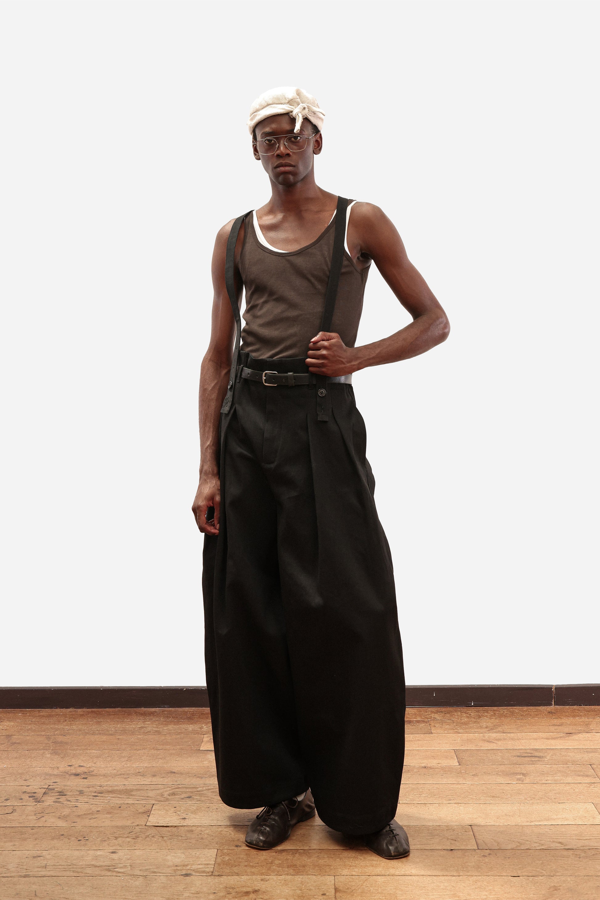 SUSPENDER PANTS | Black cotton
