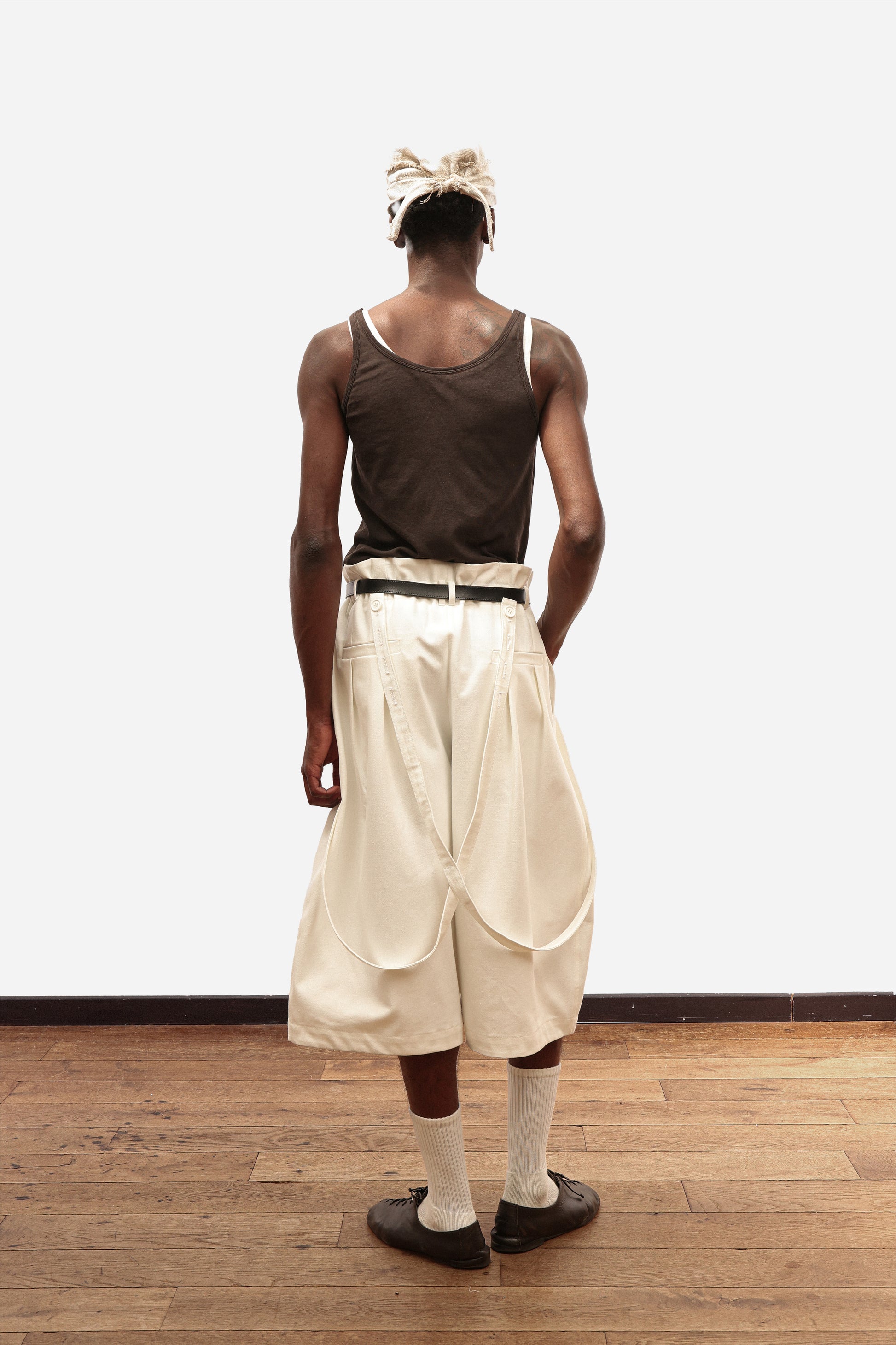 SUSPENDER SHORTS | White cotton