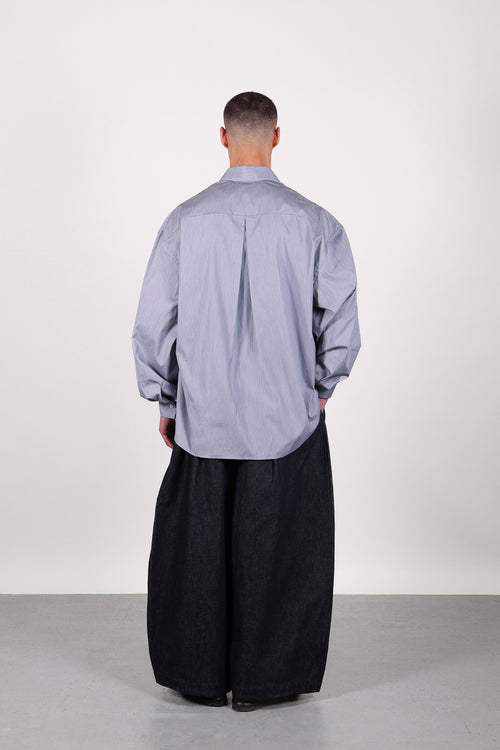 REMOVABLE COLLAR SHIRT | Blue stripe poplin